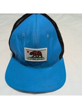 Premium California Bear Flag Trucker Hat Mesh Back Adjustable Blue Black